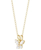 Children's Cubic Zirconia Butterfly 15" Pendant Necklace in 14k Gold