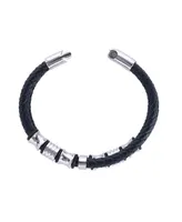 Trafalgar Silver and Leather Double Band Secure Clasp Bracelet
