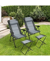 4PCS Patio Folding Dining Chair Ottoman Set Recliner Adjustable