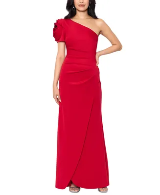 Xscape Women's Floral-Sleeve One-Shoulder Gown