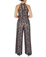 julia jordan Women's Lace Twist-Neck Wide-Leg Jumpsuit