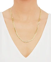 Polished Solid Flat Curb Link 22" Chain Necklace 14k Gold-Plated Sterling Silver & Sterling