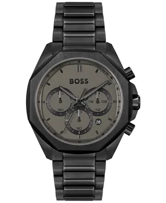 Hugo Boss Men's Cloud Quartz Chronograph Ionic Plated Black Steel Watch 43mm