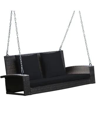 Costway 2-Person Patio Rattan Hanging Porch Swing Bench Chair Cushion