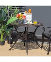 Costway 36'' Patio Round Dining Bistro Table Cast W/2'' Umbrella Hole