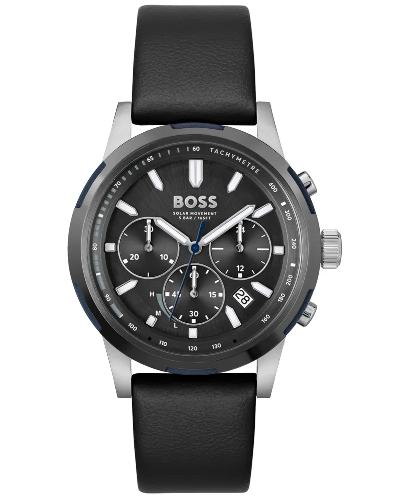 Boss Men\'s Solgrade Strap Mall Quartz 44mm Leather Hawthorn Watch Solar Chronograph 