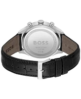 Hugo Boss Men's Gregor Quartz Chronograph Mock Genuine-Grained Leather Strap Watch 45mm