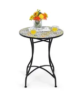 Costway 28.5'' Patio Round Mosaic Bistro Table Plant Stand Flower Pattern Garden