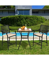 2PCS Patio Bar Stool Counter Height Cushioned Chair Armrest Garden Deck