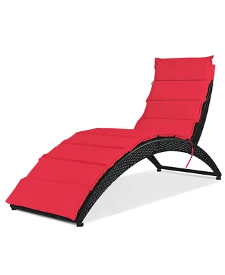 Costway Folding Patio Rattan Lounge Chair Chaise Cushioned Portable Garden Lawn