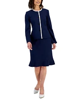 Le Suit Women's Framed Collarless Jacket & Flounce-Hem Skirt, Regular Petite