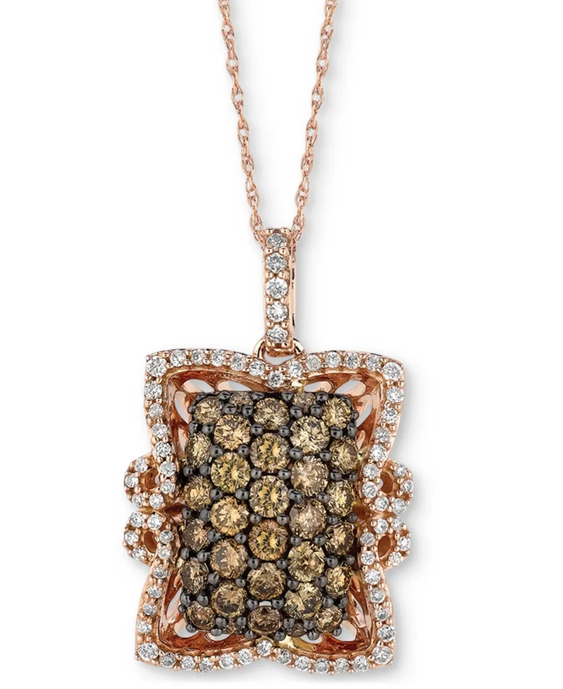 Le Vian Chocolatier Chocolate Diamond (1-1/5 ct. t.w.) & Vanilla Diamond (1/3 ct. t.w.) Cluster Frame 18" Pendant Necklace in 14k Rose Gold