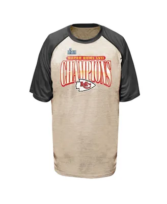 Men's Fanatics Oatmeal Kansas City Chiefs Super Bowl Lvii Champions Big and Tall Rewrite History Raglan T-shirt