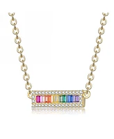 Genevive Sterling Silver Rainbow Cubic Zirconia Short Bar Pendant Necklace