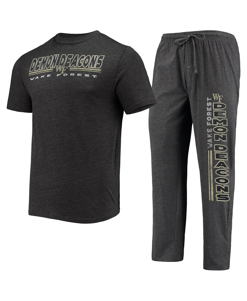 Men's Concepts Sport Heathered Charcoal, Black Wake Forest Demon Deacons Meter T-shirt and Pants Sleep Set