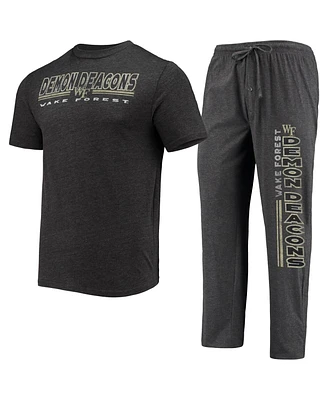Men's Concepts Sport Heathered Charcoal, Black Wake Forest Demon Deacons Meter T-shirt and Pants Sleep Set