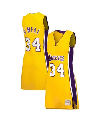Women's Mitchell & Ness Shaquille O'Neal Gold Los Angeles Lakers 1999 Hardwood Classics Name & Number Player Jersey Dress