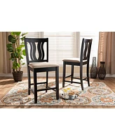 Baxton Studio Fenton Modern and Contemporary Transitional 2-Piece Fabric Upholstered and Finished Wood Counter Stool Set