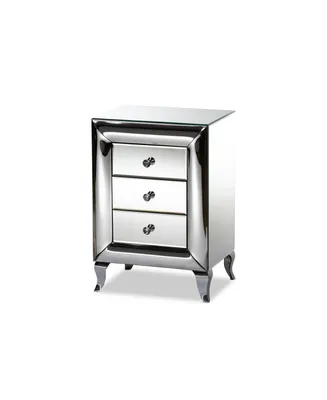 Baxton Studio Pauline Contemporary Glam and Luxe 26" Mdf and Mirrored 3-Drawer Nightstand