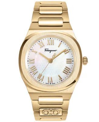 Salvatore Ferragamo Women's Swiss Elliptical Gold Ion Plated Bracelet Watch 36mm