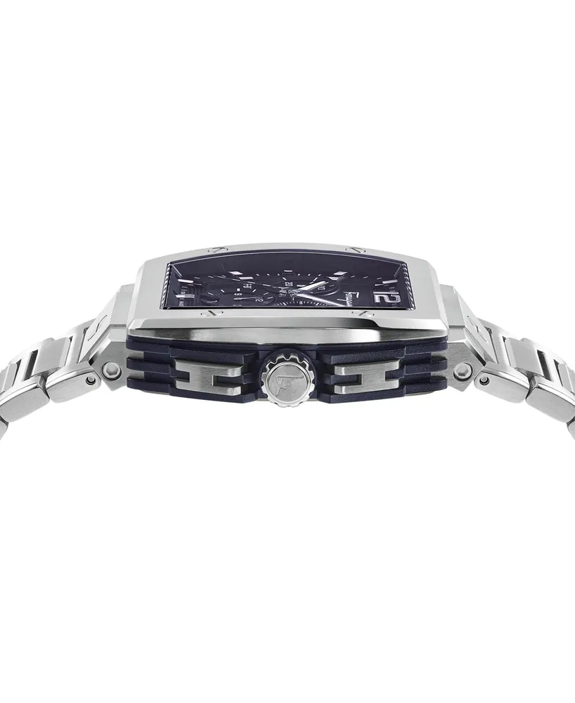 Salvatore Ferragamo Men's Swiss Chronograph F-80 Tonneau Stainless Steel Bracelet Watch 42mm