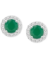 Emerald (1/2 ct. t.w.) & Diamond (1/6 Halo Stud Earrings Sterling Silver (Also Ruby Sapphire)