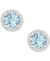 Aquamarine (1-1/2 ct. t.w.) & Diamond (1/5 Halo Stud Earrings Sterling Silver (Also Opal)