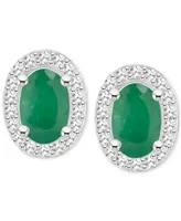 Emerald (1 ct. t.w.) & Diamond (1/6 Halo Stud Earrings Sterling Silver (Also Ruby Sapphire)