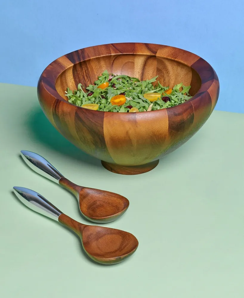 Nambe Yaro 3 Piece Wood Salad Bowl with Servers
