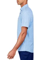 Society of Threads Men's Regular-Fit Non-Iron Performance Stretch Micro Geo-Print Button-Down Shirt