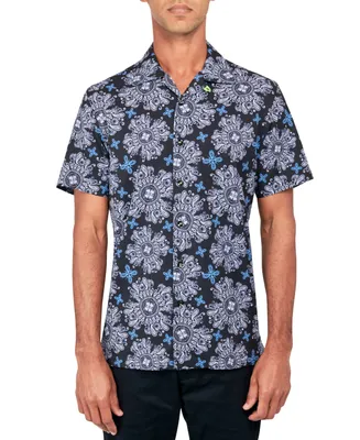 Society of Threads Men's Regular-Fit Non-Iron Performance Stretch Medallion-Print Button-Down Camp Shirt