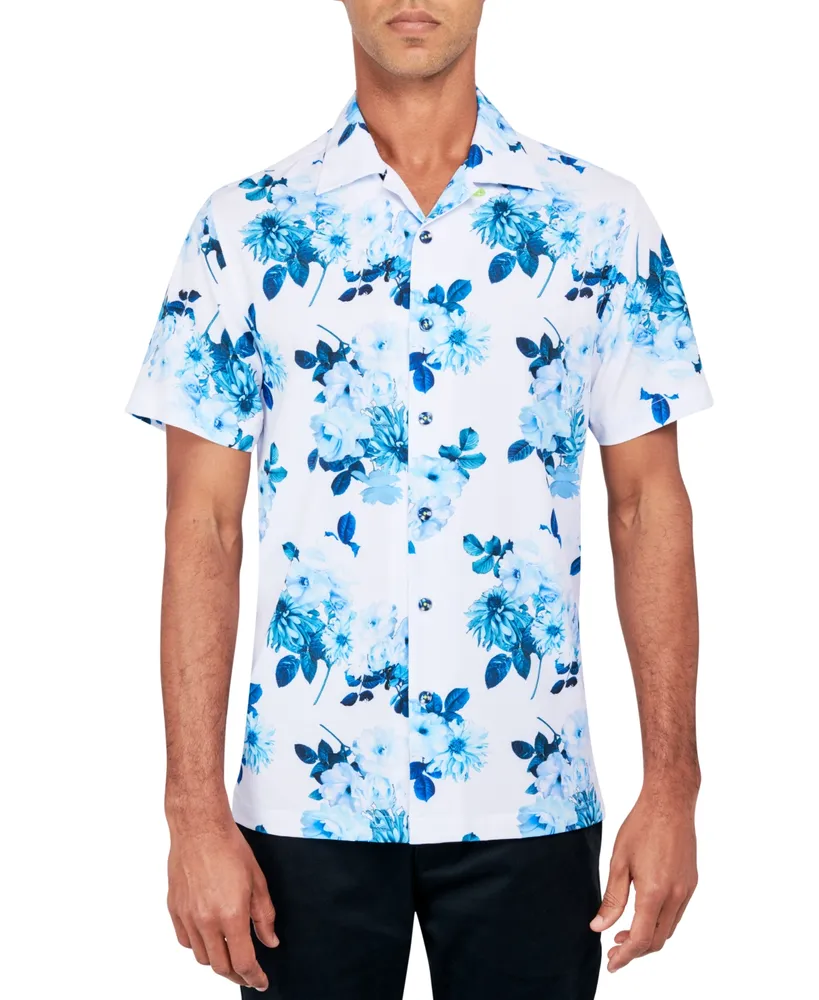 Society of Threads Men's Regular-Fit Non-Iron Performance Stretch Floral-Print Button-Down Camp Shirt