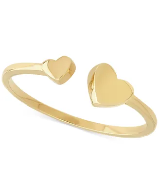 Polished Double Heart Cuff Ring in 10k Gold