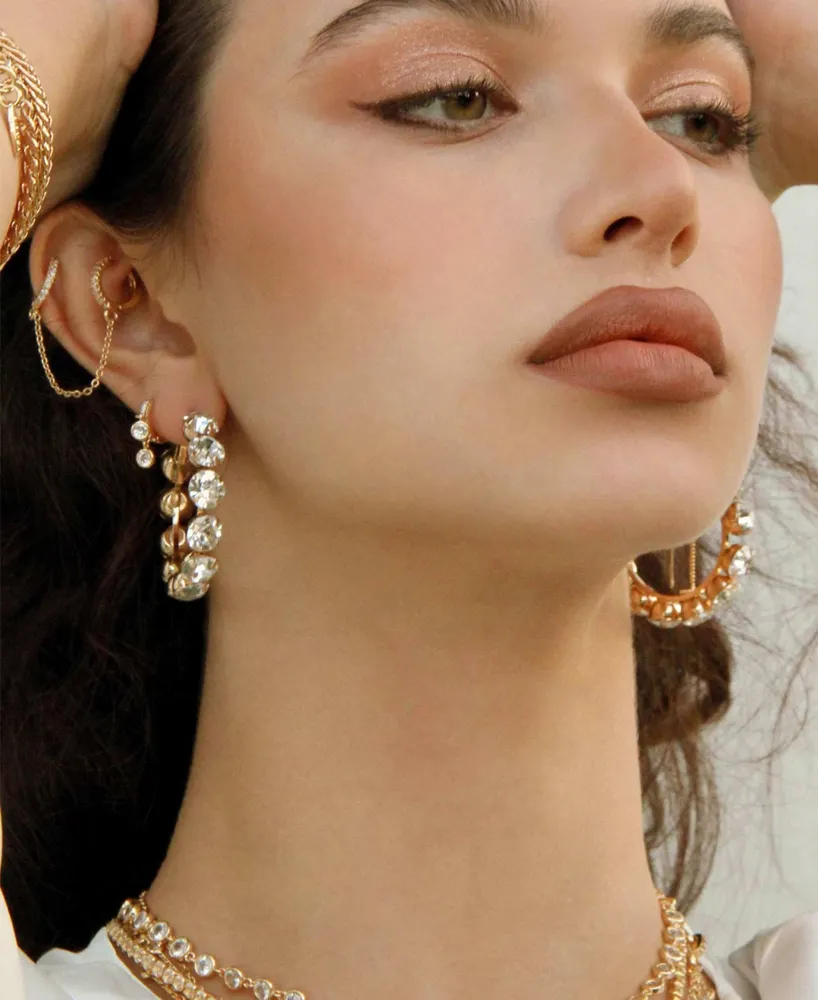 Ettika Small Crystal and 18K Gold Warrior Hoop Women's Earrings