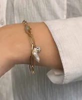 Ettika Gold Plated Paperclip Chain Bracelet with Pearl