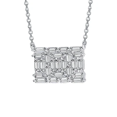 Genevive Sterling Silver with White Gold Plating Clear Emerald Cubic Zirconia Rectangular Cluster Necklace