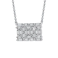 Genevive Sterling Silver with White Gold Plating Clear Green Cubic Zirconia Rectangular Cluster Necklace