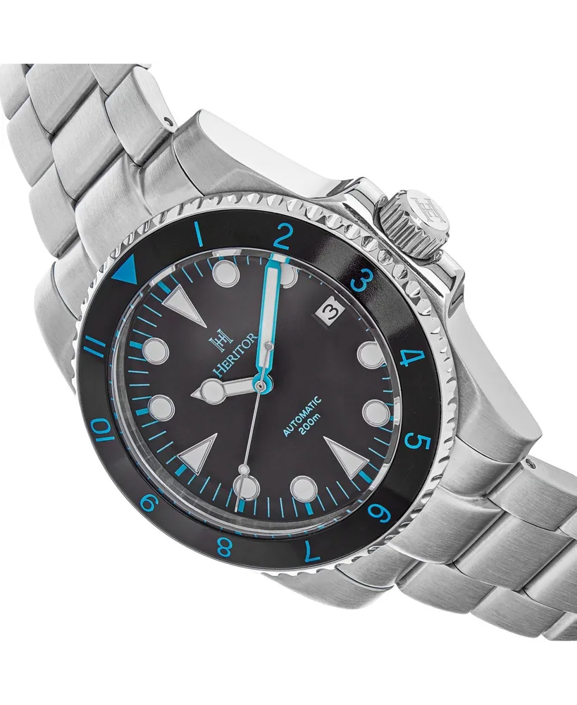 Heritor Automatic Men Luciano Stainless Steel Watch - Black/Blue, 41mm