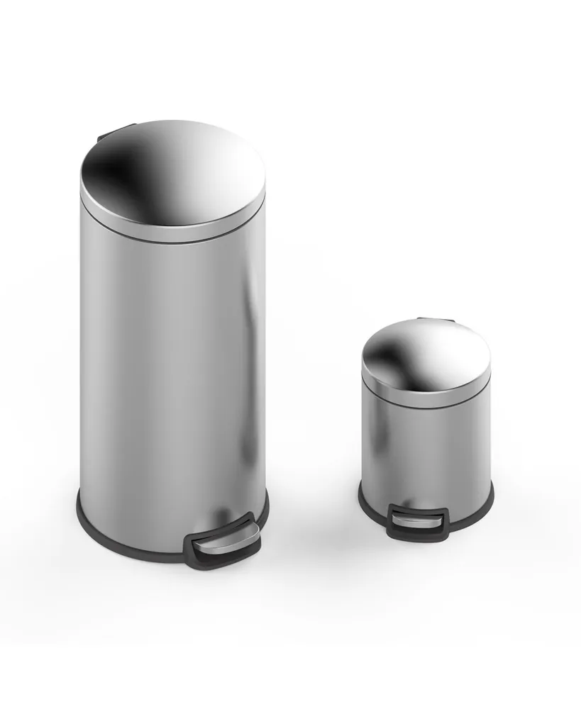 8 Gal./30 Liter and 1.3 Gal./5 Liter Stainless Steel Step-on Trash Can Set for Kitchen and Bathroom