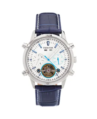 Heritor Automatic Men Wilhelm Leather Watch - Navy/Silver, 42mm