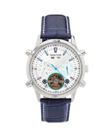 Heritor Automatic Men Wilhelm Leather Watch - Navy/Silver, 42mm