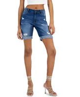 Celebrity Pink Juniors' Cuffed Hem Bermuda Denim Shorts