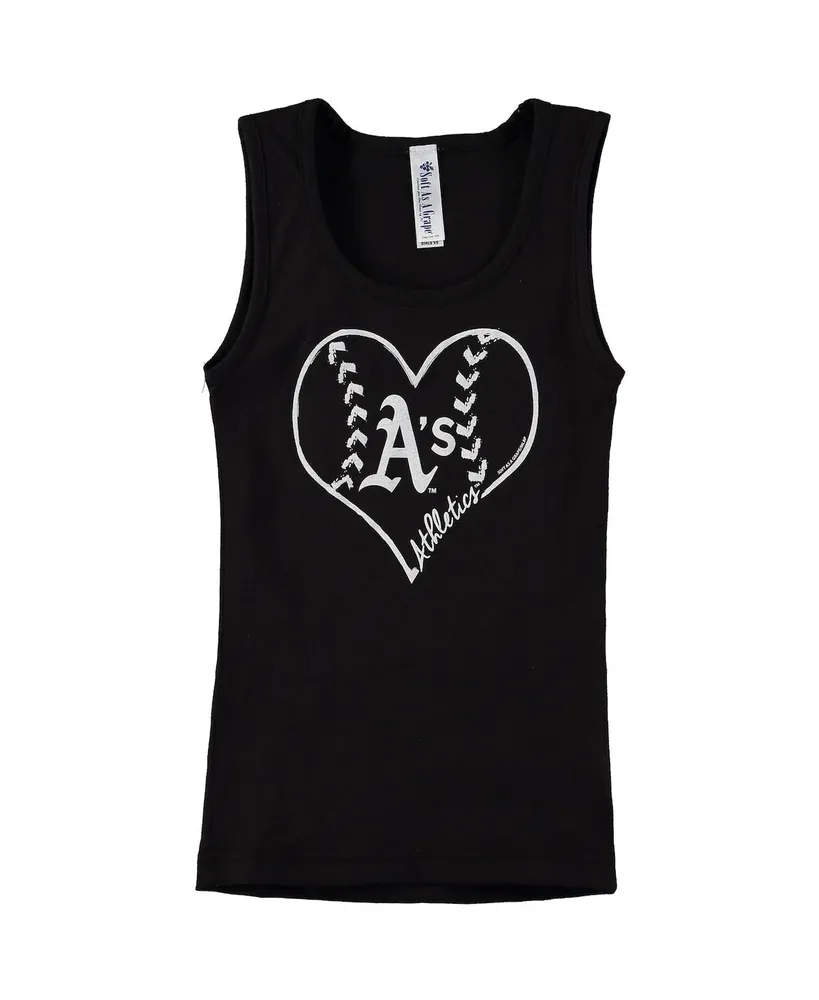 Big Girls Soft As A Grape Black Oakland Athletics Cotton Tank Top