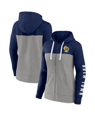 Women's Fanatics Navy, Gray Milwaukee Brewers Take The Field Colorblocked Hoodie Full-Zip Jacket