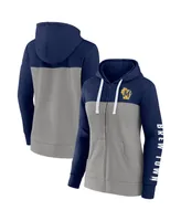 Women's Fanatics Navy, Gray Milwaukee Brewers Take The Field Colorblocked Hoodie Full-Zip Jacket