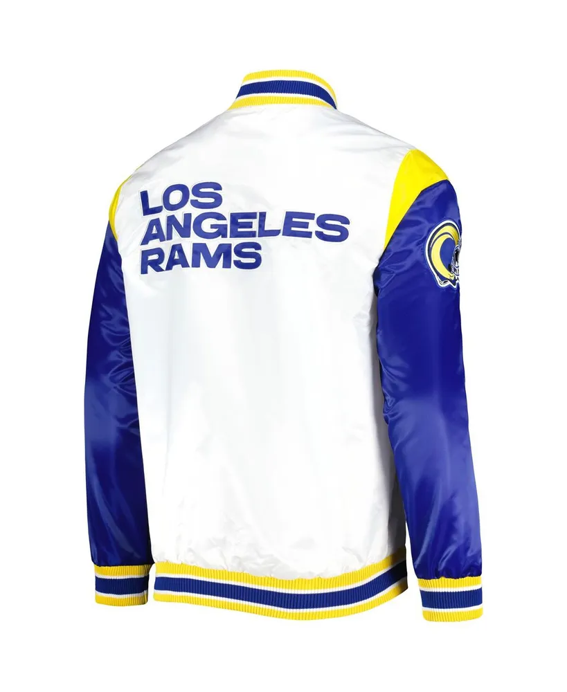 Men's Starter White Los Angeles Rams Throwback Warm Up Pitch Satin Full-Snap Varsity Jacket
