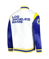 Men's Starter White Los Angeles Rams Throwback Warm Up Pitch Satin Full-Snap Varsity Jacket