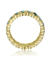 Genevive Sterling Silver 14k Yellow Gold Plated with Emerald & Baguette Eternity Band Ring