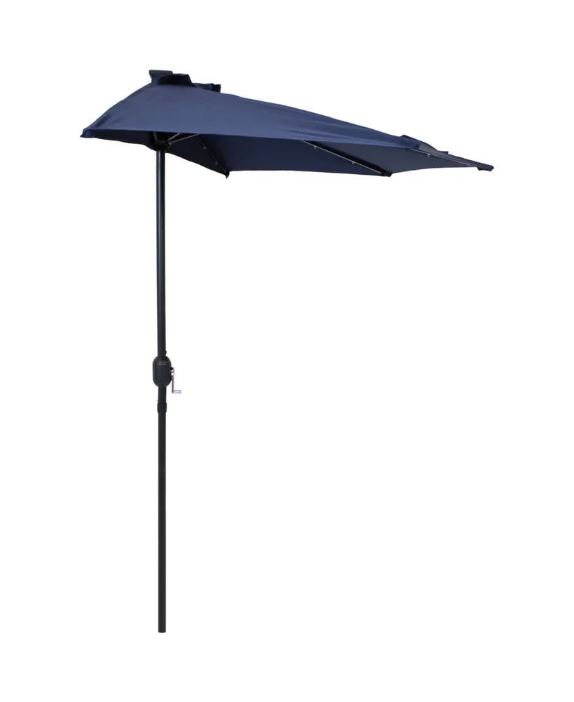 Sunnydaze Decor 9 ft Solar Steel Half Patio Umbrella with Crank - Navy Blue