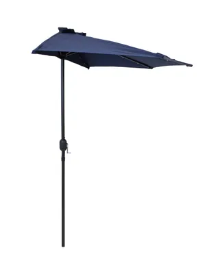 9-Foot Half Patio Umbrella with Solar Led Lights - Navy Blue